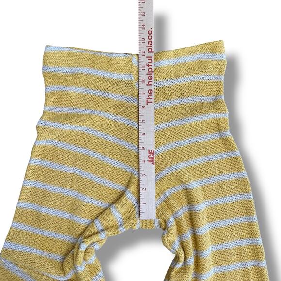 ZARA Knit Wide Leg Pants M Yellow White Striped Cropped Lounge Sweater Knit Boho - Picture 6 of 8